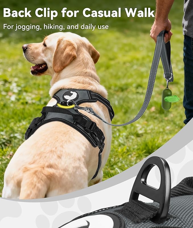 Joytale No Pull Dog Harness Medium Sized Dog, Reflective Pet Vest with Front Clip, Adjustable Soft Padded Harnesses with Easy Control Handle for Training and Walking, Gray, M