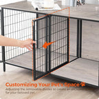 Dog Crate Furniture for 2 Dogs, 43.3" Dog Kennel with Removable Divider, Heavy Sturdy Dog Furniture Style Double Cage for Small Medium Dog, Indoor Pet House End Table, Greige DCHG1201