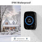 Wireless Doorbell, FullHouse Waterproof Door Bell Kit, Distinguish Front and Rear Doors, Over 1000 feet Range and 60 Chime, 5 Levels Volume and LED Flash, for Home Office Classroom