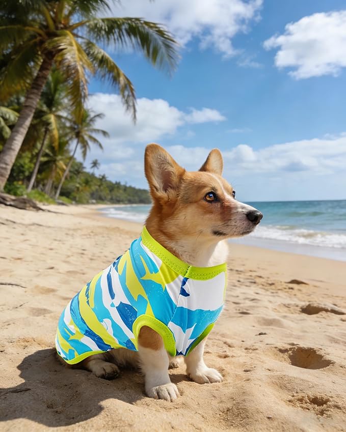 PET SHOW 4 Pack Summer Dog Shirts for Medium Large Dogs Boy UPF 50+ UV Sun Protection Cooling Clothes Tank Top Shark Puppy T-Shirts Pet Holiday Party Sleeveless Vest Blue(X-Large)