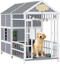 PawHut Dog House Outdoor Indoor, 79" x 41" x 63" Wooden Dog Shelter with Porch, Storage Cabinet, Weatherproof Roof, Elevated Floor, Air Vents & Observation Windows, Large Pet Shelter for Large Breeds