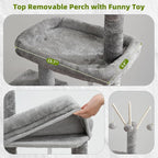 Cat Tree for Indoor Cats, Cat Tower with Scratching Post for Small Cats and Kittens, Cat House with Removable Top Platform and Fluffy Balls, Hanging Cat Basket, Light Gray GCT006SW