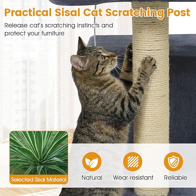 PETSITE 19.5-inch Small Cat Tree, with Sisal Scratching Post, Interactive Hanging Ball, Comfy Condo, and Spacious Top Perch, Ideal for Indoor Cats and Kittens (Dark Grey)