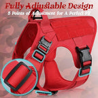 rabbitgoo Tactical Dog Harness for Large, Heavy Duty Pet Harness with Handle, No-Pull Service Vest Large Breed, Adjustable Military Dog Vest for Training Hunting Walking, Red, L