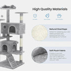 54 Inches Cat Tree Tower for Indoor Cats, Cat Tree Tower Condo with Scratching Post for Cats House Play, Multi-Level Furniture Activity Center for Pet, Sisal Rope, Light Gray