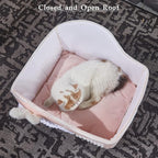 Jiupety Rabbit Cat House for Indoor Cats, Cute Covered Cat Bed with Spacious Interior, Pet Cave Bed Up to 3-15 Lbs Kitten, Pink