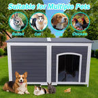 Geguri All-Weather Dog House for Medium to Large Dogs | Weatherproof Asphalt Roof, Chew-Proof Frame, Elevated Base, Extra Large (Grey, 59.1" L × 34.3" W × 34.6" H)