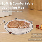 Handmade Woven Cat Scratcher Mat, 16.9"/19.7" Natural Cotton Rope Cat Scratching Pad for Indoor Cats, Non-Slip Flat Scratch Pad, Soft Durable Cat Lounging Mat with Ball Toy (Khaki,19.7 in)