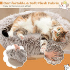 Tangkula Solid Wood Cat Tree, Modern Cat Tower with Scratching Post, Luxurious Perch & Platform, Teasing Rope, Natural Pear Wood, Soft Long Plush, Cute Cat Tree for Indoor Kittens