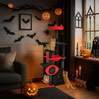 Outvita Halloween Large Cat Tree,53.1" Gothic Cat Tower with Padded Perch, Spacious Condo, Comfy Hammock, Scratching Post, Hanging Toy for Indoor Cats, Red & Black