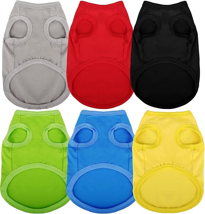 Paiaite 6 Pieces Plain Dog Shirt Sleeveless Puppy Cotton Dog Shirts Breathable Pet Apparel Tank Top Colorful Puppy Sweatshirt Clothes for Small Medium Dogs S