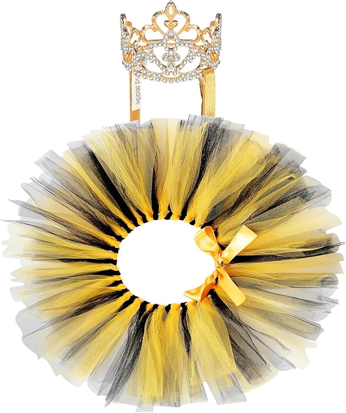 2 Pcs Dog Crown Headband Dog Tutu Dress Set Crystal Rhinestone Tiara Crown Tutu Skirt Pet Dress Costume for Puppy Birthday Party Wedding Photo Prop Costume