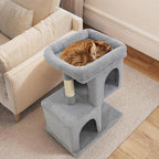 Tangkula Small Cat Tree for Indoor Cats, 25.5 Inch Cat Tower with Sisal Scratching Posts, 2 Large Cat Condos with Padded Top Perch, Modern Cat Climbing Furniture for Adult Cats & Kittens (Light Gray)