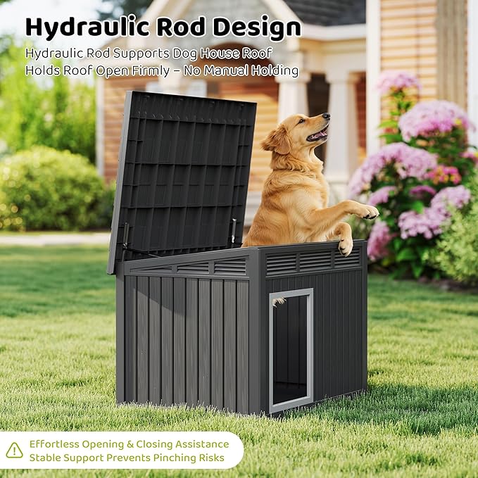 Bifanuo Dog House Outdoor Indoor for Large Dog - Weatherproof & Removable Roof, Easy Assemble and Clean for Medium to Large Dogs(Black, 41.2" L x 31" W x 31.5" H)