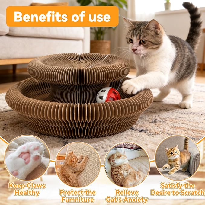 Meetory Magic Organ Cat Scratcher Board - Cat Ball Adventure, Thick & Large Connectable Cardboard Scratching Board with Bell Ball, The Ultimate Interactive Mental & Physical Exercise for Cats