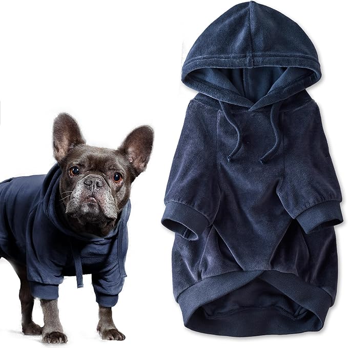 Cooper II Organic Cotton Velour Dog Hoodie Pet Coat for Small, Medium and Large Dogs, Navy, XX-Small (4-7 lbs)