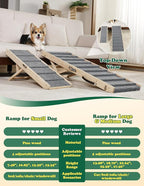 Dog Ramp Dog Stairs for Small Dogs Foldable Dog Ramp with 4 Adjustable Heights from 7.48'' to 15.35" Wood Pet Ramp with Non Slip Carpet Portable Puppy Ramp for Couch, Sofa, Low Bed