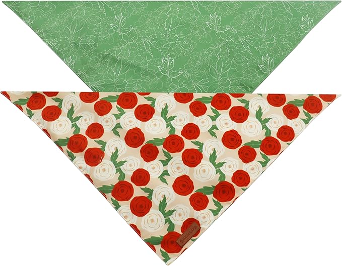 Realeaf Spring Dog Bandanas 2 Pack,Floral Pet Scarf for Boy and Girl, Premium Durable Fabric, Seasonal Bandana for Dogs (Large)