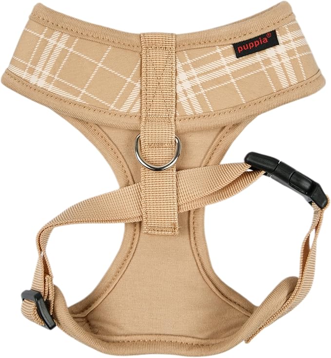Puppia Corwin Dog Harness A (Over-The-Head) Fashionable Checkered Pattern Spring Summer Harness for Small and Medium Dogs, Beige, Large