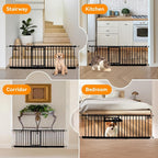 18" Height Short Dog Gate Adjustable18-48" Extra Wide Dog Gate with Small Cat Door,Pet Gate with 4 Extension Kits Pressure Mounted for Doorways & Stairs (Black, 18" Height)
