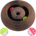Magic Organ Cat Scratcher Toy with 2 Bell Balls - Interactive Transformable Cat Scratching Board, Foldable Corrugated Cardboard Track Toy for Indoor Cats & Kittens