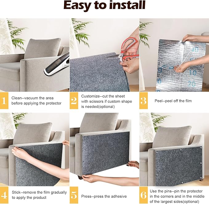 Cat Scratch Mat - 78.74"x15.74" Self-Adhesive Anti Scratching Pad for Couch, Trimmable DIY Cat Sofa Furniture Wall Cat Tower Protector, Replacement Pads for Pet Couch Protector from Claws Light Gray