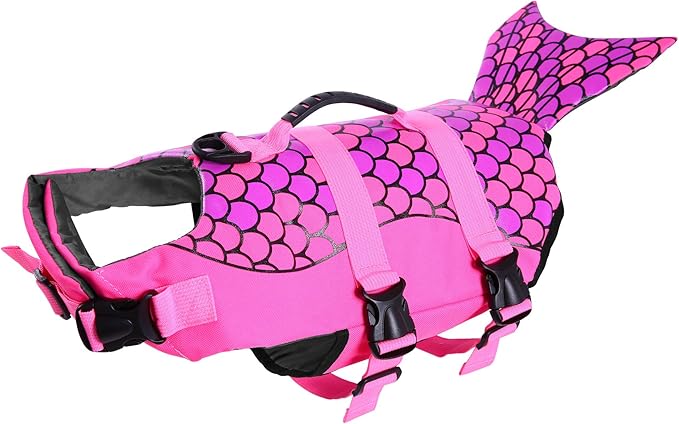 ASENKU Dog Life Jacket - Pet Safety Vest for Swimming & Boating, Shark Life Jacket with Floatation, Dog Lifesavers Swimsuits for Small Medium Large Dogs (Mermaid Pink, S)