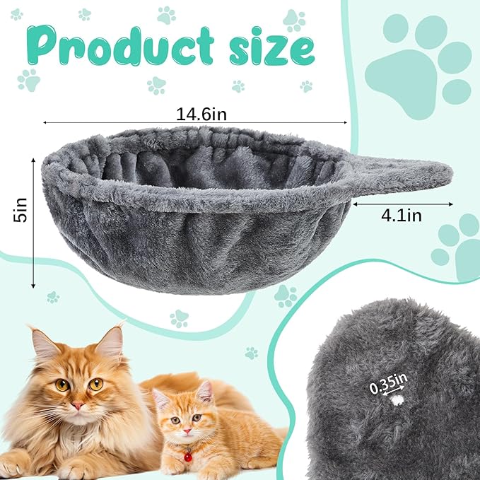 3 Pack 14.6" Large Cat Tree Hammock Basket Bed Lounger Tower Replacement Parts with 6 Pcs Hanging Elastic Strings Pom Pom Toys, Cat Tree Accessories Hammock Attachment (Gray)