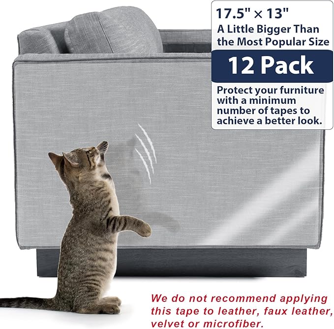 Anti Cat Scratch Furniture Protector, Transparent Self-Adhesive Couch Furniture Protectors from Cats Scratching Claws, Cat Scratch Couch Protector (17.5"X13")