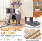 Cat Tree 36-Inch Cat Tower with Scratching Post Multi-Level Cats Condo with Ramp,Large Perch,Dangling Ball,Pet Play Tower for Kittens & Adult Cats(Ashy)