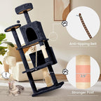 58.5inch Large Cat Tree Tower Condo for Indoor Cats, Soft Plush Multi-Level Climbing Tree Cat House with 1 360° Rotating Cat Cave, Scratching Post, More Entrance/Exit, Sisal Rope, Smoke Gray