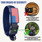 Tactical Nylon Dog Collar - Heavy Duty Metal Buckle with Handle for Dog Training, with Patches (Blue, L)