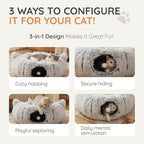 Interactive Cat Toys for Indoor Cats – 3-in-1 Cat Tunnel Bed with 2 Catnip Toys, Peekaboo Cat Cave & Donut Tunnel, Foldable Interactive Toy for Kittens & Small Pets, 32"