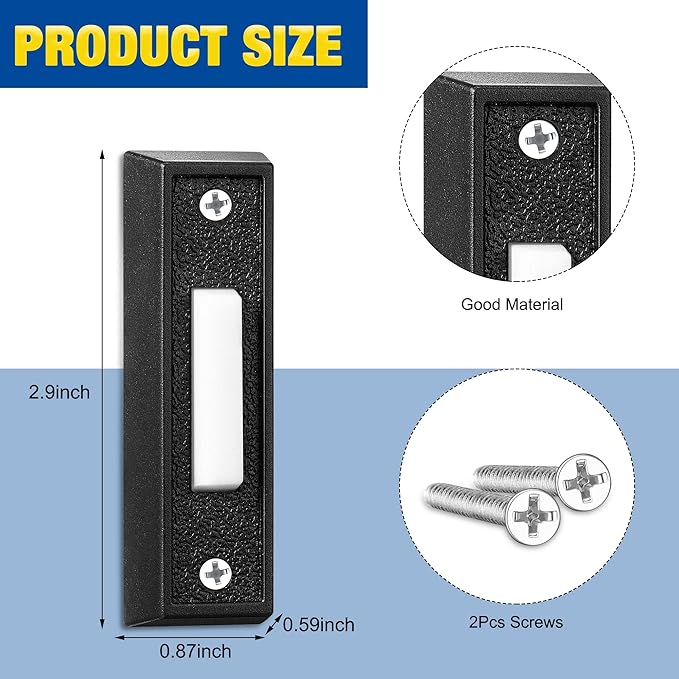 Saillong 2 Pieces Lighted Doorbell Button, Wall Mounted Garage Door Opener Switch with LED Light Compatible with Most Wire Doorbell Chimes, Transformer, Ringer, Buzzers (Black,Warm Light)