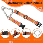 Martingale Dog Collar with Chain Stainless Steel, Nylon Dog Collar Flowers Pattern, Adjustable Training Walking Collar with Quick Release Buckle, Slip Chain Collar for Puppy Medium Large Dogs