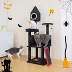 64" Gothic Cat Tree with Coffin Bed, Multi-Level Tall Black Cat Tower Cats with Top Perch, Spacious Condos, Spider Hanging Balls, Scratching Post and Ladder for Large Cats 22 lbs, Black & Red