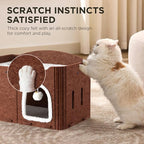 Joydeco Cat House for Indoor Cats, Extra Wide Scratch Resistant Felt Cat Condo, Hideaway Pet Cave Bed with Fluffy Ball and Tunnel for Kitten, Small Dogs, Rabbits, 22.4 x 13.7 x 14.9, Coffee
