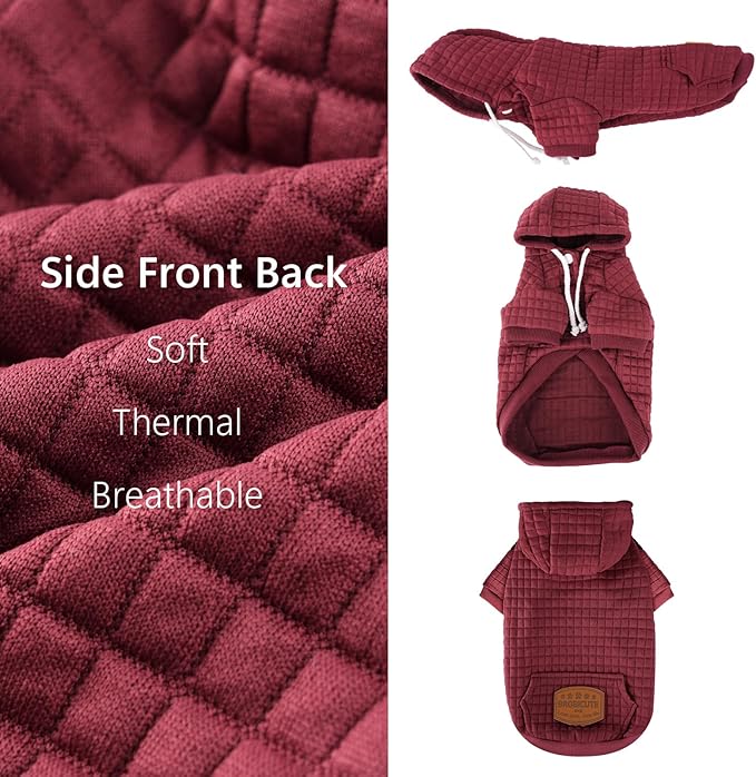 2 Pack Dog Hoodie Sweaters for Small Medium Dogs Warm Dog Clothes for Large Dogs Soft Waffle-Like Laminated Sweatshirt Bulldog (Brown+Wine Red, S (Back: 11.5",Chest: 15.5", Neck: 10"))