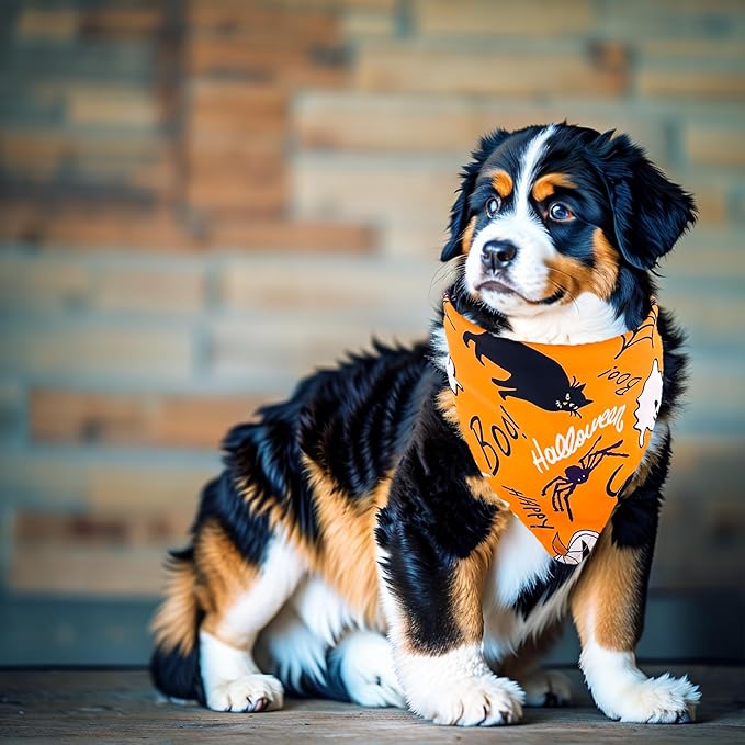 10pcs Halloween Dog Bandanas for Medium Breed Kerchief Triangle Bibs Scarves Pumpkin Bats Ghost Spider Owls Pattern for Girl Boy Grooming Costume