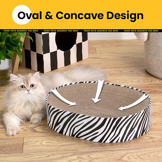 Oval Cat Scratcher Bed, 2-in-1 Cat Scratching Board, Natural Corrugated Cardboard Scratch Pad Lounge, Sealed Base Traps Debris,No Assembly Kitty Furniture,Stylish Colors Blends Any Home Decor