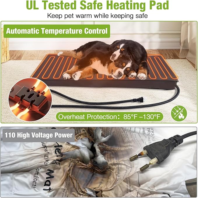 GUTINNEEN Heated Dog House Outdoor Dog Kennel with Safe Heated Pad, Chew-Proof Metal Frame and Insulated Liner for Small to Medium Dogs, 44.6" L x 41.1" W x 32.9“H (Dark Brown)