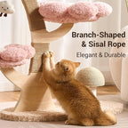 Aesthetic Flower Cat Tree Tower with Scratching Post for Indoor Cats, 37" H Modern Cat Tree with Wood Sculpted Branch, Flower Cat Beds, Mushroom Scratcher & Interactive Squeaky Toy, Pink