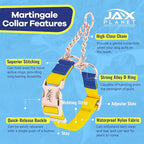 Jelly Waterproof Martingale Dog Collar, No Pull Nylon Collar with Alloy Metal Buckle & D-Ring for Outdoor Training and Walking, Anti Pull, Escape Free, One Time Adjustment - Yellow & Blue, L