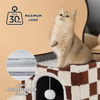 LE SURE Indoor Cat Beds Kitten House - Large Cat Cave for Pet Cube with Fluffy Ball Hanging, Foldable Small Animal Hideaway, 16.5x16.5x13 inches, Brown Checks