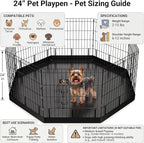 PJYuCien Dog Playpen with Bottom Pad - Metal Foldable Exercise Pen, 8 Panels 24" H x 24" W Indoor Outdoor Pet Fence Puppy Crate Kennel, Black