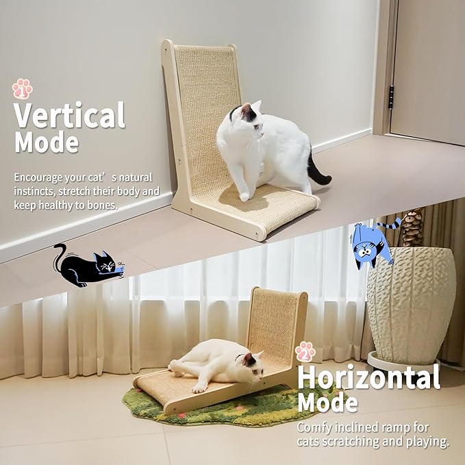 Cat Scratcher – 22.66 Inch Vertical Sisal Cat Scratching Post, Wood Frame 105° Scratch Pad for Indoor Cats, Furniture Protector for Sofa Couch