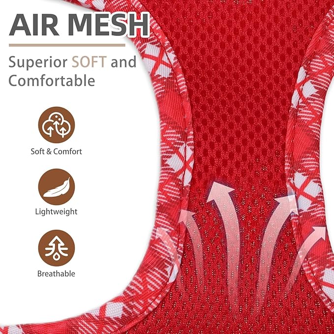 PUPTECK Dog Harness and Leash Set for Small Medium Dogs No Pull Step-in Soft Mesh Puppy Cat Vest Harnesses Reflective at Night, Red, XS