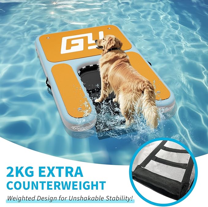 Inflatable Dog Water Ramp | 60×40" Dog Boat Ramp | Floating Ramp Ladder for Large Dogs Up to 230lbs | Non-Slip EVA Covered | Claw-Friendly & Stable | Dog Pool Dock for Lake, Pool, Boat, Dock