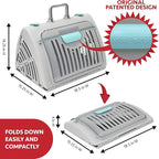 SportPet Large Hard-Sided Travel Cat Carrier - Cat Carrier with Patented Wide Side-Opening Door, Foldable Portable Pet Carrier with Removable Bed for Cats & Small Pets up to 25lbs - Gray
