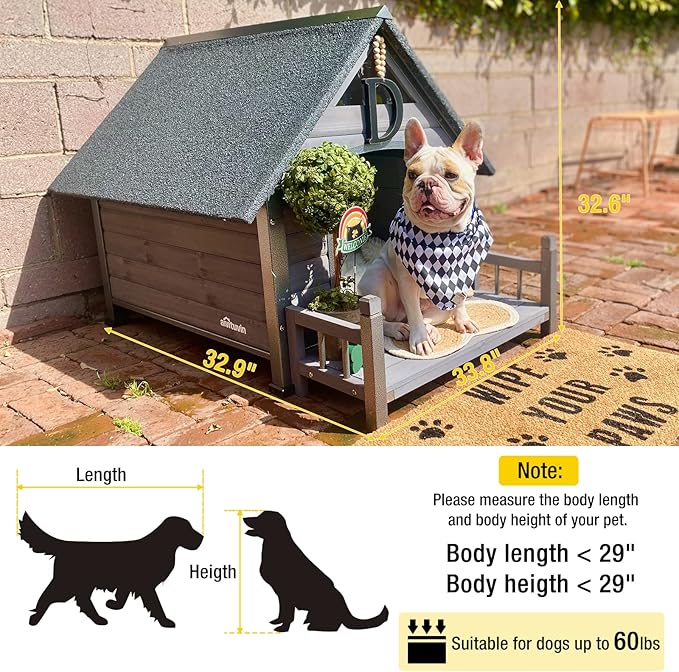 Aivituvin Dog House Outdoor Anti-Chewing Large Dog Log Cabin Weatherproof Outside Puppy Cage Indoor Dog Kennel